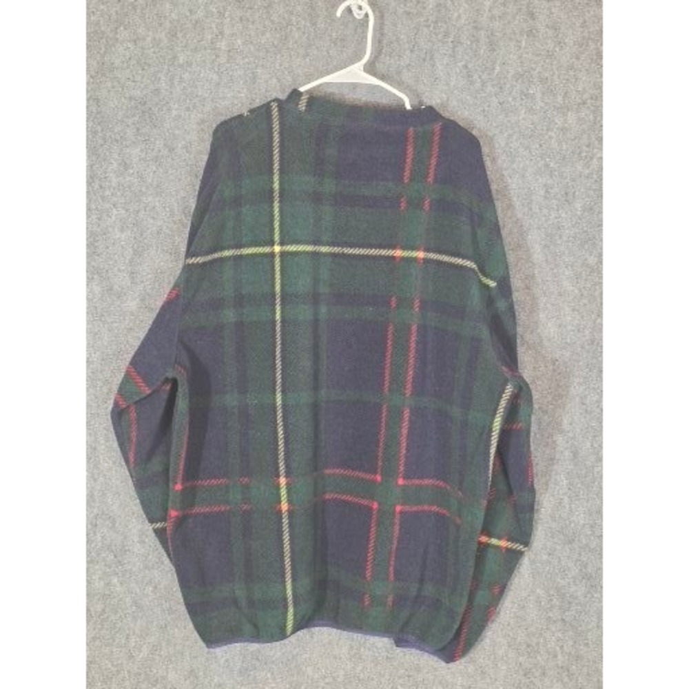VTG Nautica Plaid Fleece Pullover Sweatshirt XXL Mens Green Navy Red Yellow Logo - Picture 2 of 9